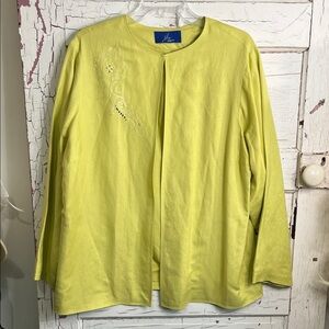 JH Collectibles Yellow / Green Embroidered Open Front Jacket in Linen Blnd Sz 1